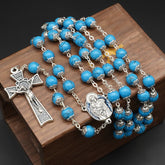 Blue Turquoise Christ Prayer Rosary with Mary & Baby Jesus Medal