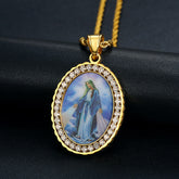 Virgin Mary Painting Necklace Religious Icon Jewelry