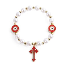 Handmade "Eyes" Beaded Cross Pearl Bracelet