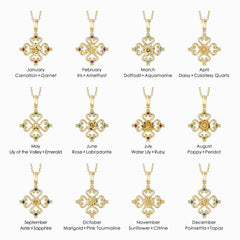 Sacred Bloom Heart Cross Birth Flower Necklace