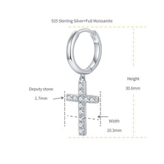 Moissanite Cross Drop Huggie Earrings in 925 Sterling Silver