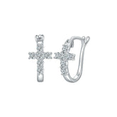 Sparkling Moissanite Cross Huggie Earrings in 925 Sterling Silver