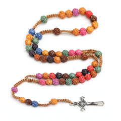Colorful Rose Beaded Catholic Rosary Necklace with Crucifix – Floral Design