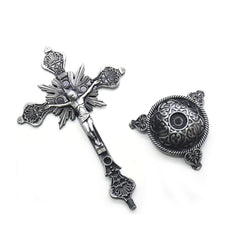 Vintage Metal Crucifix Desktop Ornament Antique Style Cross Stand Religious Decor for Home Office