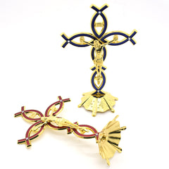 12×21cm Metal Crucifix Desktop Ornament Gold Plated Cross Stand Religious Decor for Home Office Gift