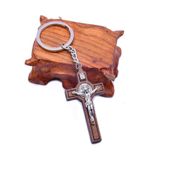 St. Benedict Cross Keychain Wooden Metal Religious Key Ring Catholic Gift