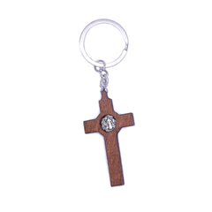 St. Benedict Cross Keychain Wooden Metal Religious Key Ring Catholic Gift