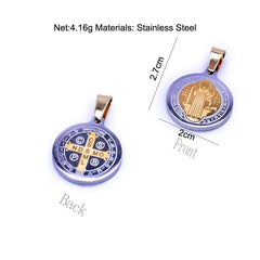 St. Benedict Medal Pendant Stainless Steel Round Religious Charm Necklace Jewelry Accessory