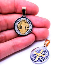 St. Benedict Medal Pendant Stainless Steel Round Religious Charm Necklace Jewelry Accessory