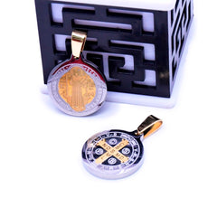 St. Benedict Medal Pendant Stainless Steel Round Religious Charm Necklace Jewelry Accessory