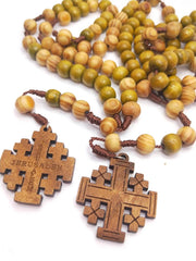 Jerusalem Wooden Rosary Necklace – Gothic Cross Pendant