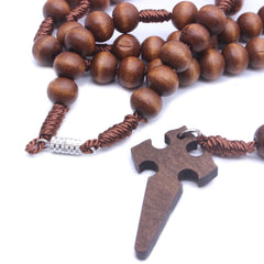 Handcrafted Wooden Rosary Necklace – Short Style 6×7mm Beads with Cross