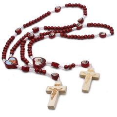 Mini Burgundy Wooden Rosary – Handheld Prayer Beads with Cross