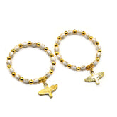 Angel Cross Rosary Bracelet – Gold Beads with Rose Design