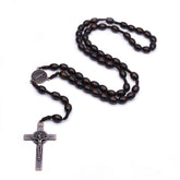Vintage Wooden Rosary Necklace – Handcrafted Rice-Shaped Beads with Cross