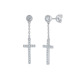 925 Sterling Silver Cross Drop Earrings with Moissanite Accents