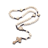 Handcrafted Natural Wood Rosary Necklace – Cross Design