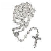Catholic Rosary Necklace – Antique Silver Crucifix Beaded Prayer Chain (59 Beads)