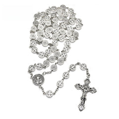 Catholic Rosary Necklace – Antique Silver Crucifix Beaded Prayer Chain (59 Beads)
