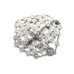 Catholic Rosary Necklace – Antique Silver Crucifix Beaded Prayer Chain (59 Beads)