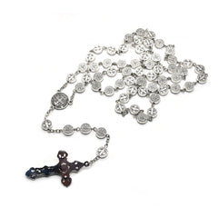 Catholic Rosary Necklace – Antique Silver Crucifix Beaded Prayer Chain (59 Beads)