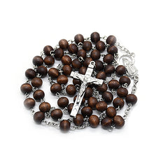 Dark Brown Wooden Rosary Necklace – Cross Pendant