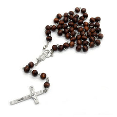 Dark Brown Wooden Rosary Necklace – Cross Pendant