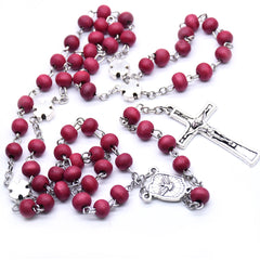 Burgundy Rose Scented Rosary Necklace – Dove & Cross with Pearl Beads