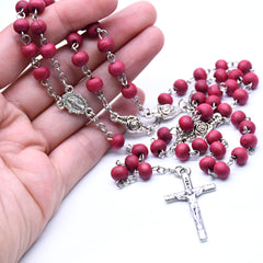 Burgundy Rose Scented Rosary Necklace – Virgin Mary & Cross