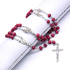 Burgundy Rose Scented Rosary Necklace – Virgin Mary & Cross