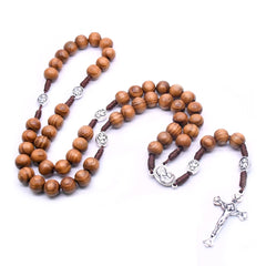 Handcrafted Wooden Rosary Necklace – Pine Beads with Cross