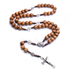 Handcrafted Wooden Rosary Necklace – Pine Beads with Cross