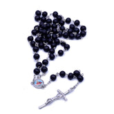 Black Wooden Rosary Necklace – Handcrafted Cross Beaded Chain