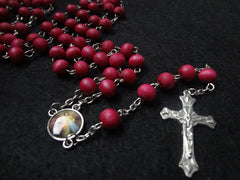 Burgundy Wooden Rosary Necklace – Cross Pendant