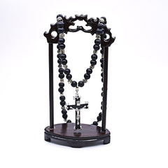 Black / White Wooden Rosary Bracelet – Cross Beaded Design