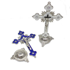 Alloy Cross Ornament Stand with Floral Design for Home, Office & Religious Decor