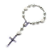 8mm Pearl Rosary Bracelet – Rose Beads with Cross (Car Charm)