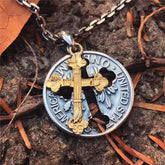 Vintage Double-sided Cross Coin Pendant Necklace