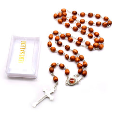 Jerusalem Pine Wood Rosary Necklace – Cross with Gift Box