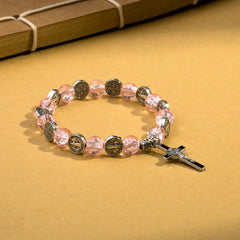 Jesus Cross Alloy Charm Pendant Beaded Bracelet