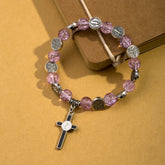 Jesus Cross Alloy Charm Pendant Beaded Bracelet