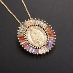Our Lady of Guadalupe Zirconia Amulet Pendant Necklace