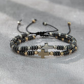 2pcs Cross Decor Beaded Stackable Hematite Bracelet