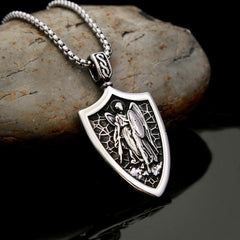 Archangel St. Michael Shield Amulet Titanium Necklace