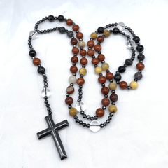 Hematite Cross Pendant Natural Stone Mix Christian Rosary