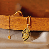 24K Copper Gold Plated Retro Style Heart Shield Handmade Pendant Necklace