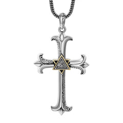 Fashion Sober Style Cross of God's Eye Square Pearl Chain Pendant Necklace