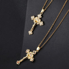Fresh Pastoral Style Crucifix with Biblical Colorful Gemstones Pendant Necklace