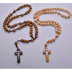 Pine Wood Rosary Necklace – Handcrafted Cross with Braided Cord