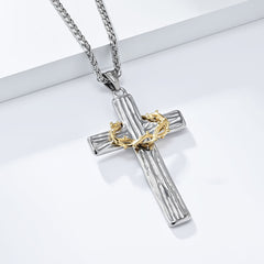 Modern Style Jesus Crown Of Thorns Cross Sacred Protection Pendant Necklace